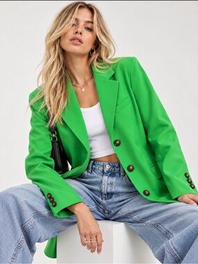 Topshop Kelly Green Oversized Longline Blazer US 6 Boyfriend Y2K